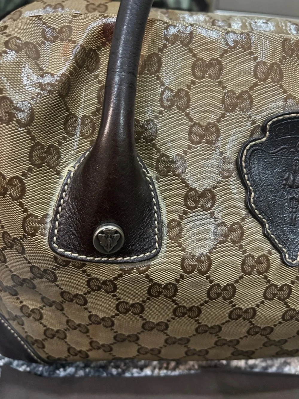Gucci Boston Brown Tan GG Coated Canvas Shoulder Bag with Dark Brown Trim! - Picture 5 of 16